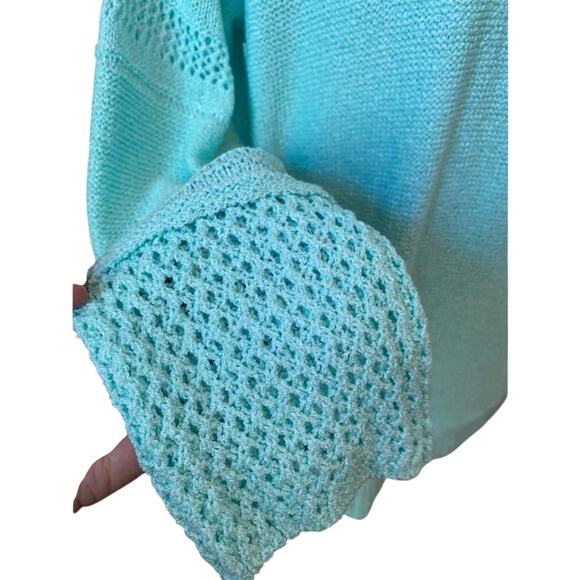 Olivia Sky NWT Women's 1X Boho Open Knit Long Sleeve V Neck Hi Lo Mint Sweater - Picture 4 of 11